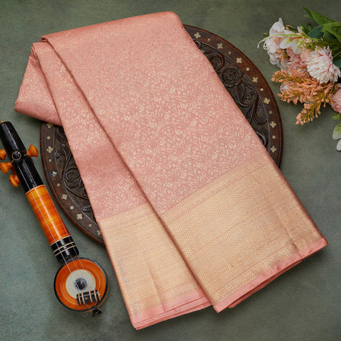 Light Pink Pure Kanjeevaram Brocade Silk Saree