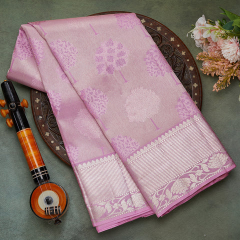 Light Lavender Pure Kanjeevaram Silver Jari Silk Saree