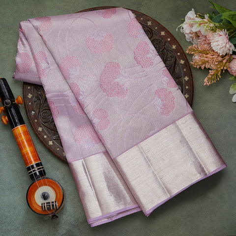 Light Lavender Pure Kanjeevaram Silver Jari Silk Saree