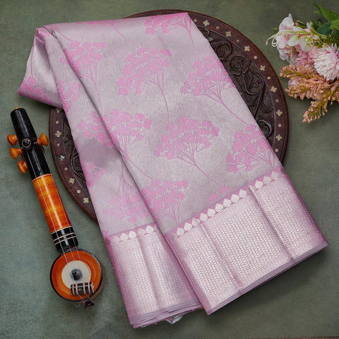 Light Lavender Pure Kanjeevaram Silver Jari Silk Saree