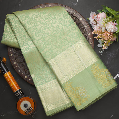 Mint Green Pure Kanjeevaram Brocade Silk Saree