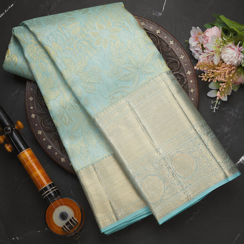 Sea Blue Pure Kanjeevaram Brocade Silk Saree