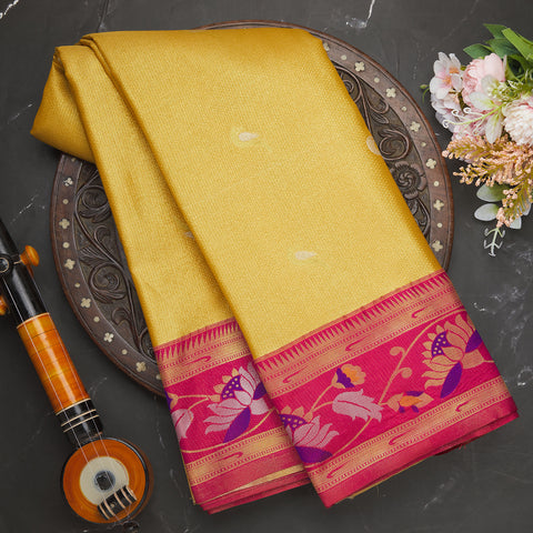 Mustard Semi Silk Tissue Brocade Saree