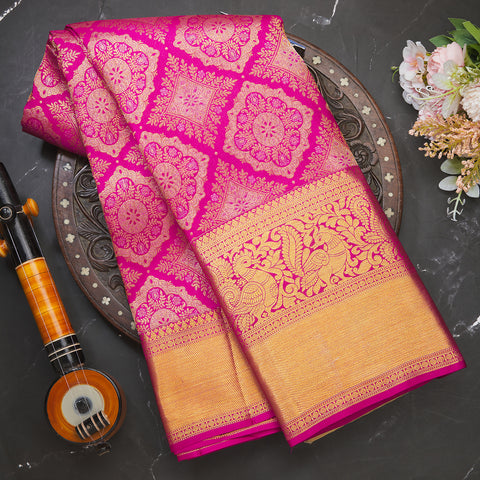 Pink Pure Kanjeevaram Brocade Silk Saree