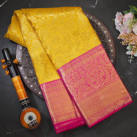 Mustard Pure Kanjeevaram Brocade Silk Saree