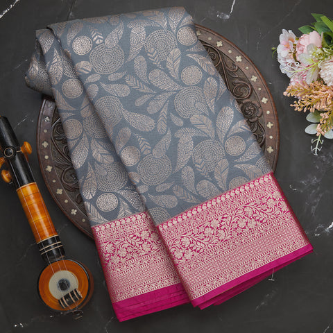 Grey Semi Silk Brocade Saree