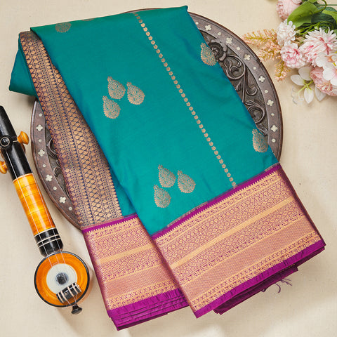 Peacock Blue Semi Silk Saree