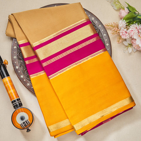 Beige 2D Pure Mysore Crape Silk Saree