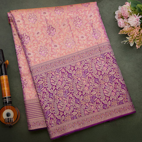 Light Pink With Dark Lavendar Pure Tissue Kanchivaram Silk Saree