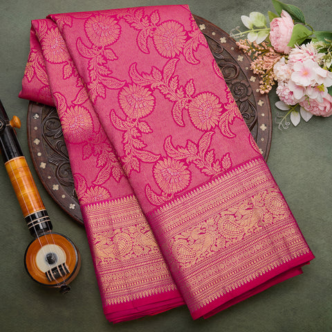 Dark Pink Brocade Kanchivaram Silk Saree