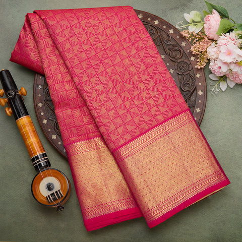 Red with Pink Border Brocade Kanchivaram Silk Saree