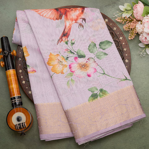 Purple Printed Tusser Silk Saree