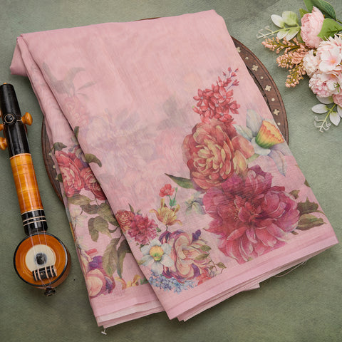 Pink Printed Cora Silk Saree