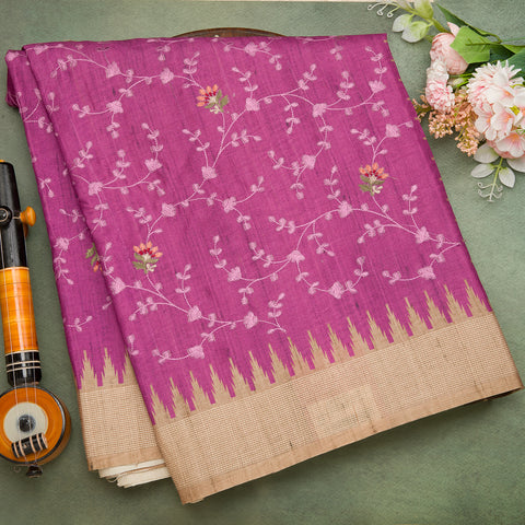 Lavender Semi Tussar Silk Weaving Saree