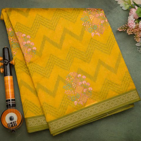 Yellow Semi Tussar Silk Weaving Saree