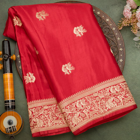 Red Santin Banarasi Saree