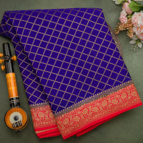 Royal Blue Pure Banarasi Crape Silk Saree