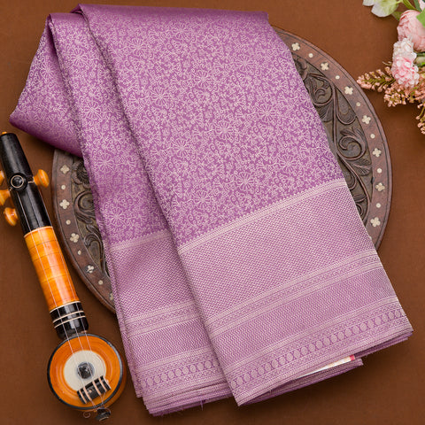 Lavender Silver Jari Brocade Kanchivaram Silk Saree