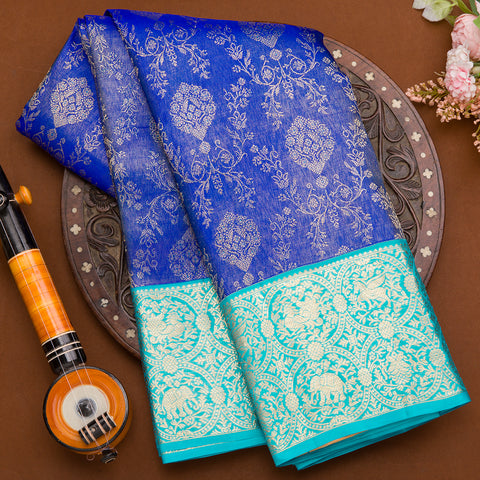 Royal Blue Kanjeevaram Brocade Silk Saree