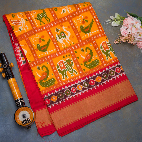 Mango Yellow Ikkat Silk Saree