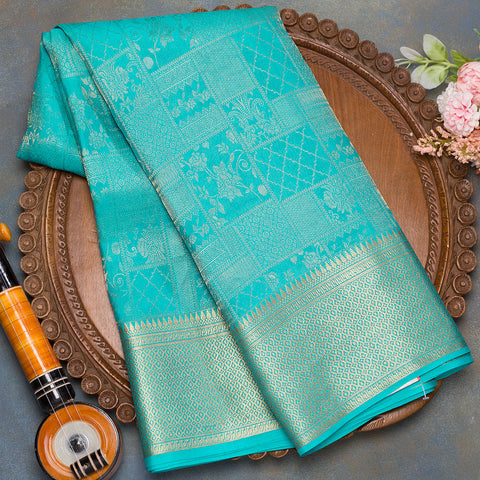 Dark Sky Blue Mysore Crepe Silk Saree