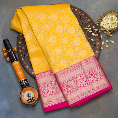 Yellow Semi Kanjivaram Brocade Silk Saree