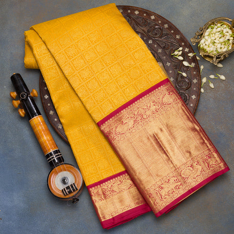 Mustard Yellow Kanjivaram Brocade Silk Saree