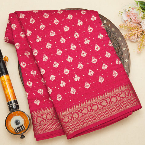 Red Semi Printed Silk Saree