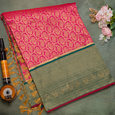 Rani pink semi banarasi saree