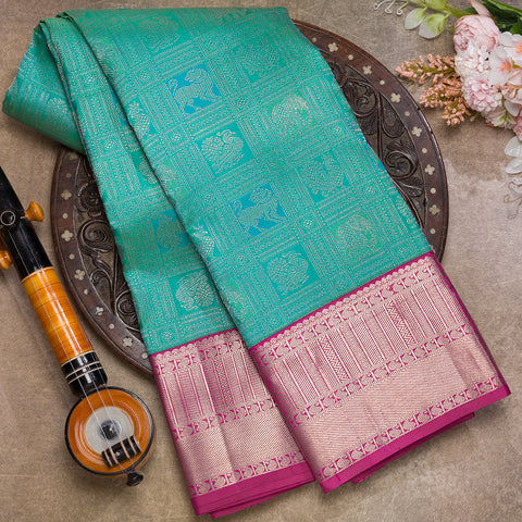 aqua blue kanjeevaram brocade silk saree