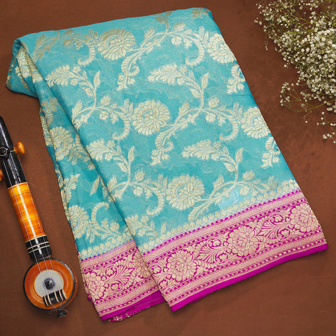 Dark Sky Blue Banarasi Georgette Saree