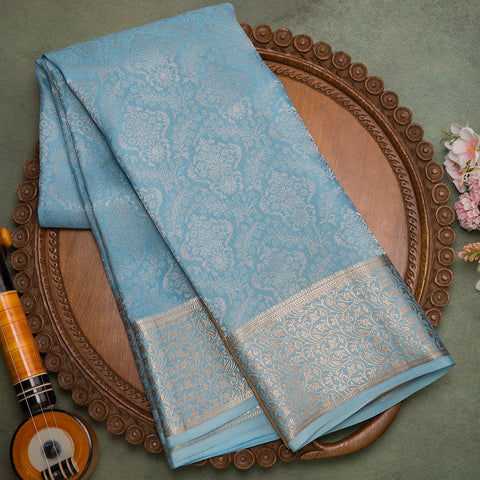 Pastel Blue Pure Mysore Silk Brocade Saree