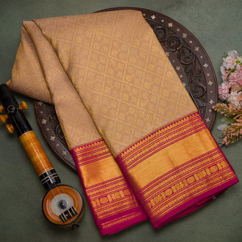 Gold Beige Pure Kanjivaram Brocade Silk Saree