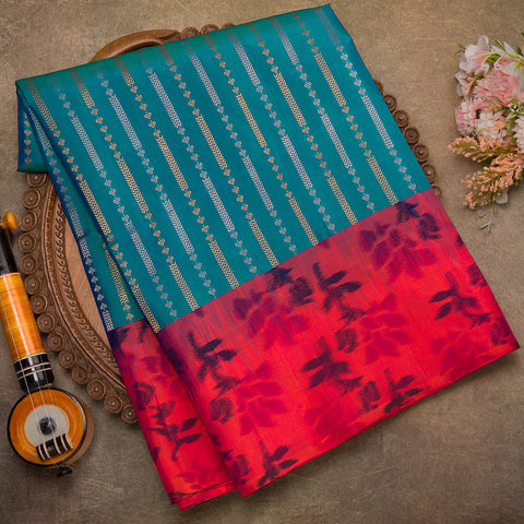 Peacock Blue Pure Soft Silk Saree