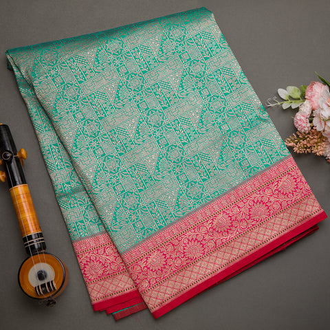 Pastel Green Semi Benarasi Silk Saree