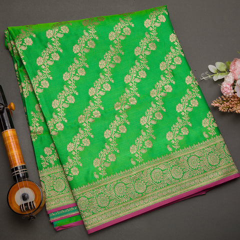 Pastel Green Semi Benarasi Silk Saree