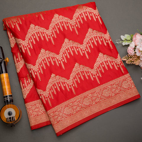 Crimson Red Semi Benarasi Silk Saree