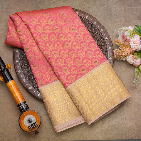 Pink Kanjivaram Brocade Pure Silk Saree