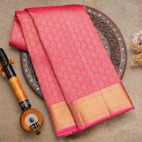 Salmon Pink Kanjivaram Brocade Silk Saree