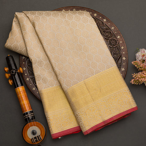 Cream Colour Kanjivaram Brocade Pure Silk Saree