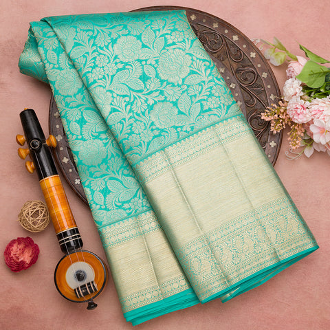 Sea Blue Kanjivaram Brocade Silk Saree