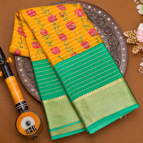 Mango Yellow Printed Mysore Crepe Silk Saree