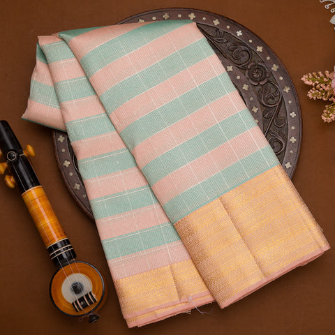 Peach and Blue Kanjiavram Silk Saree