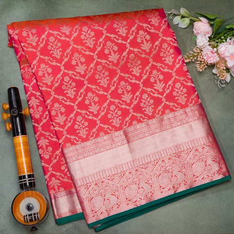 Pinkish Orange Soft Silk Saree