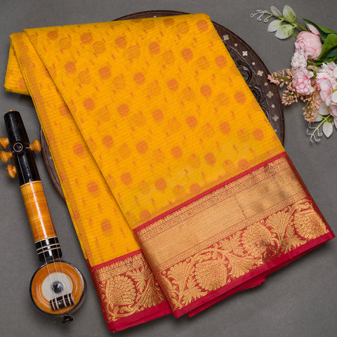 Yellow  Cotton Silk Saree