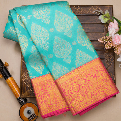 Sky Blue Pure Kanjivaram Brocade Silk Saree