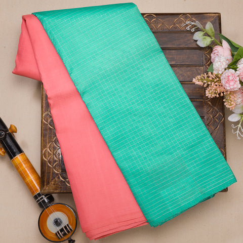 Peach And Green Pure Kanjivaram Silk Saree