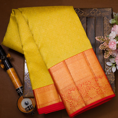 Yellow Pure Kanjivaram Brocade Silk Saree