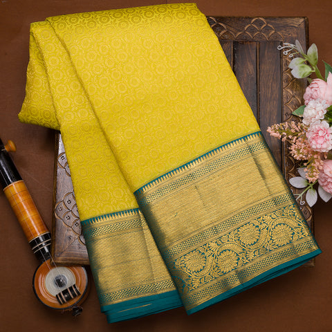 Yellow Pure Kanjivaram Brocade Silk Saree