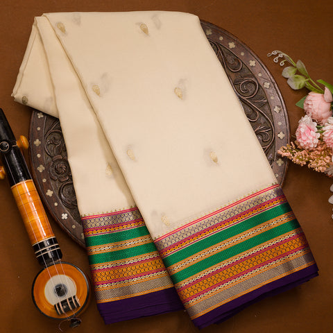 Ivory Mysore Crepe Silk Saree